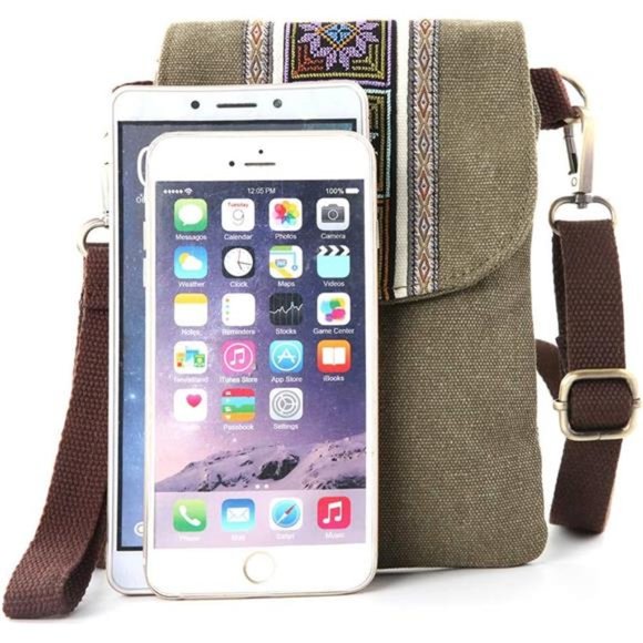 Vintage Embroidered Canvas Small Flip Crossbody Bag Cell Phone Pouch for Women - Picture 3 of 6